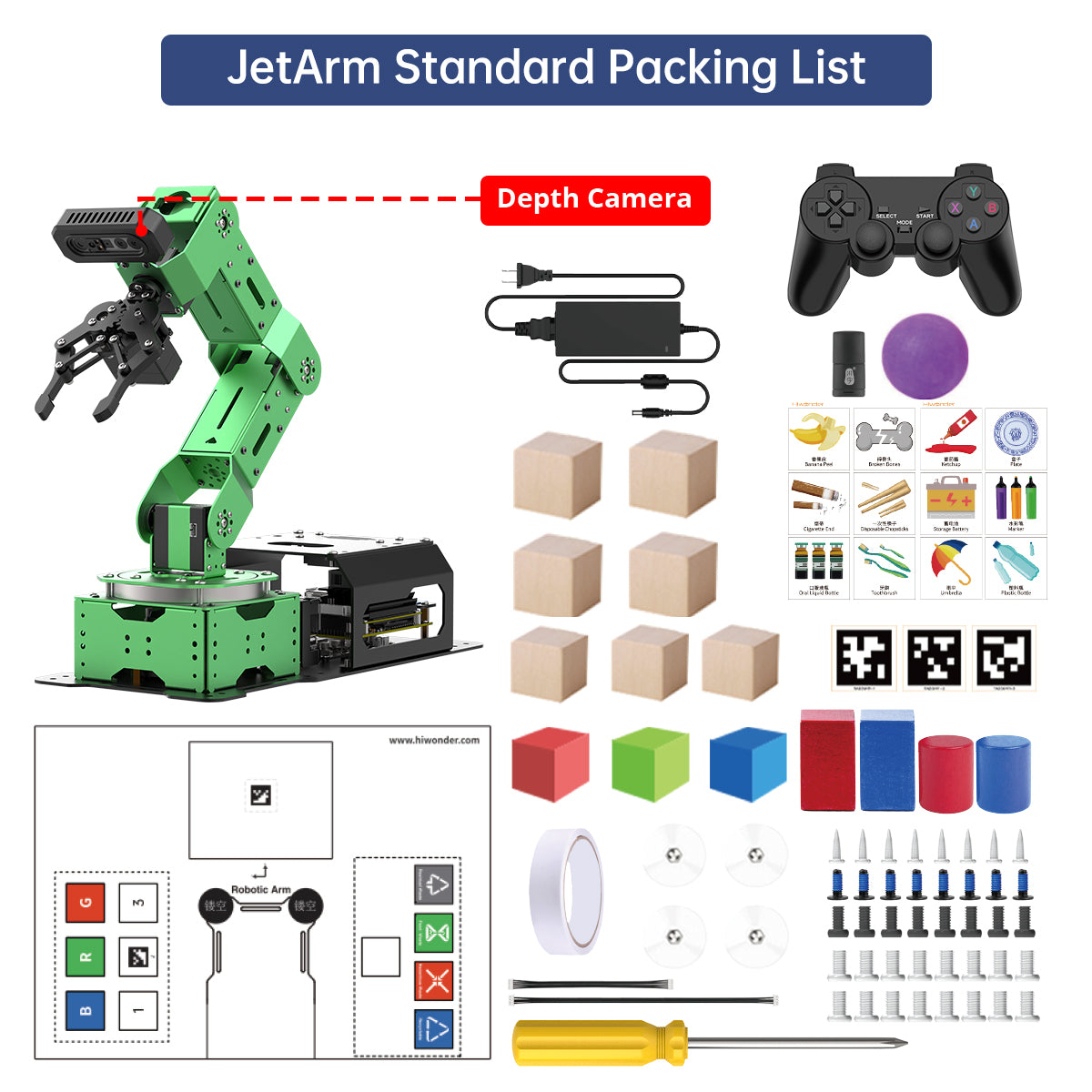 Hiwonder JetArm ROS1/ROS2 3D Vision Robot Arm, with Multimodal AI Model (ChatGPT), AI Voice Interaction and Vision Recognition, Tracking & Sorting Hiwonder JetArm ROS1/ROS2 3D Vision Robot Arm, with Multimodal AI Model (ChatGPT), AI Voice Interaction and Vision Recognition, Tracking & Sorting
